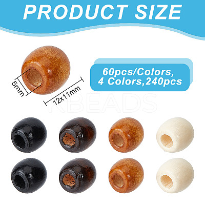 240Pcs 4 Styles Wood European Beads WOOD-GO0001-11-1