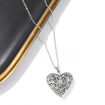 Anti-Tarnish 304 Stainless Steel Heart Locket Pendant Cable Chain Necklaces for Women LS-NJEW-M050-04B-P-1