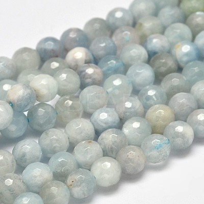 Faceted Round Grade AB Natural Aquamarine Bead Strands G-F289-02-6mm-1