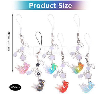 6Pcs 6 Colors Goldfish & Star Resin & Alloy Mobile Straps FIND-GL0001-93-1