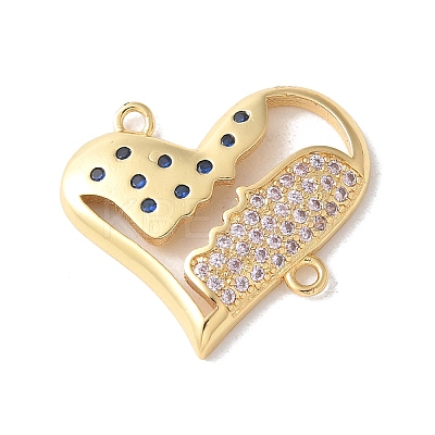 Brass Micro Pave Cubic Zirconia Heart Connector Charms KK-A252-28G-06-1