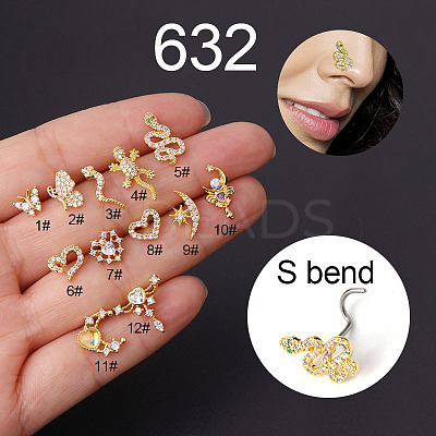 20G Stainless Steel Cubic Zirconia Fishtail Nose Rings WG80602-45-1