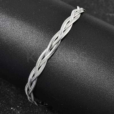 304 Stainless Steel Interlocking Herringbone Chain Bracelet for Women BJEW-K240-08B-P-1