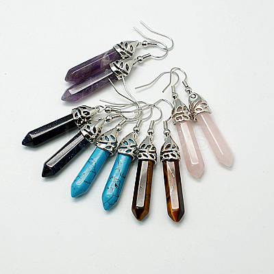 Fashion Natural & Synthetic Gemstone Dangle Earrings EJEW-G073-M-1