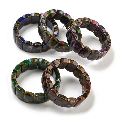Synthetic Rectangle Gold Clinquant Stone Stretch Bracekets G-P549-01-1