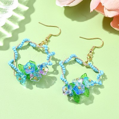 304 Stainless Steel Flower Glass Seed Beaded Dangle Earrings EJEW-MZ00335-01-1