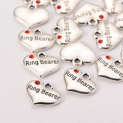 Wedding Theme Antique Silver Tone Tibetan Style Heart with Ring Bearer Rhinestone Charms LS-TIBEP-N005-15D-1