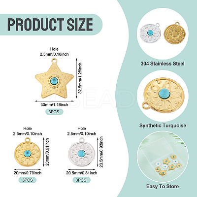 9Pcs 3 Styles Synthetic Turquoise Pendants STAS-TA0006-41-1