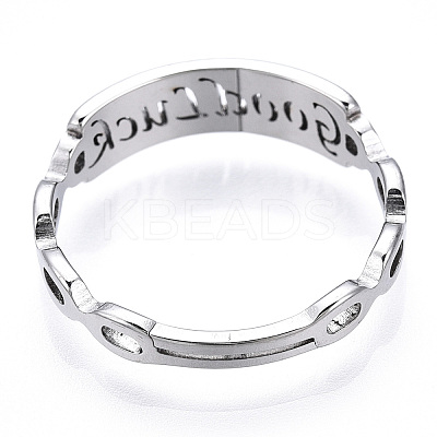 Non-Tarnish 304 Stainless Steel Word Good Luck Adjustable Ring for Women LS-RJEW-T027-13P-1