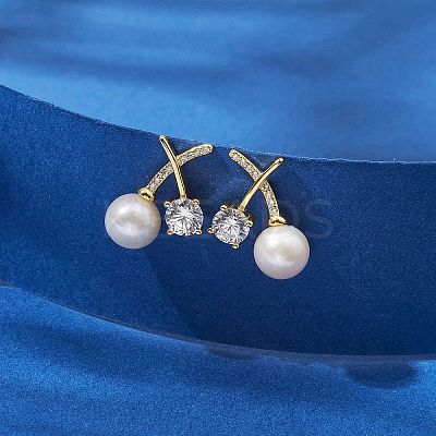 Natural Pearl Ear Studs EJEW-P286-45G-1