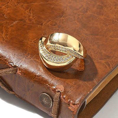 Brass Micro Pave Clear Cubic Zirconia Cuff Finger Rings for Women RJEW-B112-01G-1