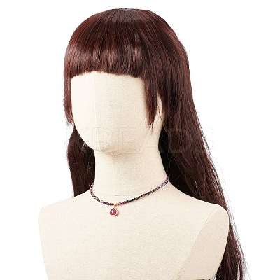 Teardrop Pendant Necklace with Round Beaded Chains NJEW-JN03921-1
