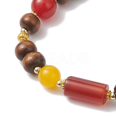 Natural Amethyst & Green Aventurine & Whide Jade & Carnelian & Dyed Malaysia Jade & Wood Beaded Stretch Lucky Bracelets BJEW-JB13291-1