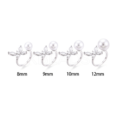 Butterfly Shape Brass Micro Pave Clear Cubic Zirconia Cuff Ring Settings for Half Drilled Beads KK-T076-47P-1