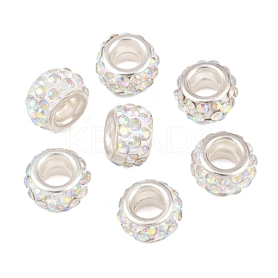 Polymer Clay Rhinestone European Large Hole Beads with Silver Color Plated Brass Cores X-FPDL-R002-15-1