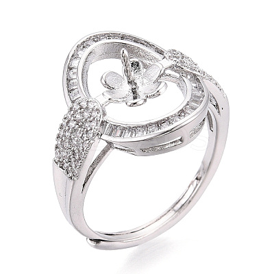 Oval Brass Micro Pave Clear Cubic Zirconia Adjustable Ring Settings KK-T076-69P-1
