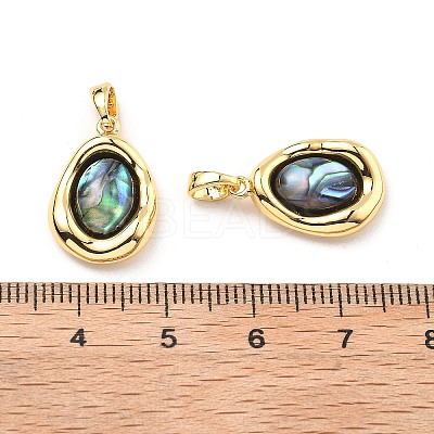 Brass Pave Natural Paua Shell Pendants KK-B129-08G-1