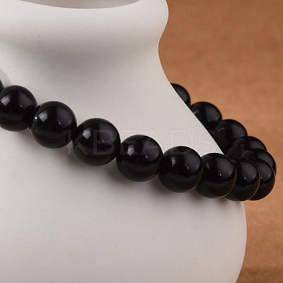 Natural Obsidian Beaded Stretch Bracelets BJEW-Q692-12-8mm-1