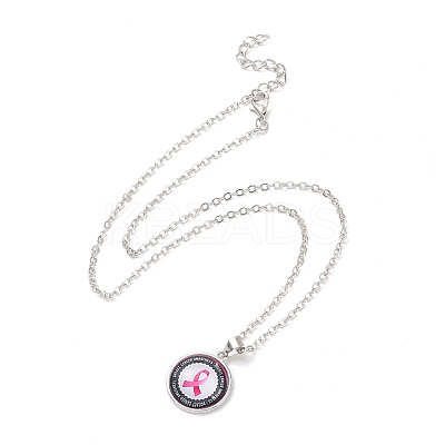 Glass Flat Round Pendant Necklace with Brass Chain NJEW-A003-01E-1