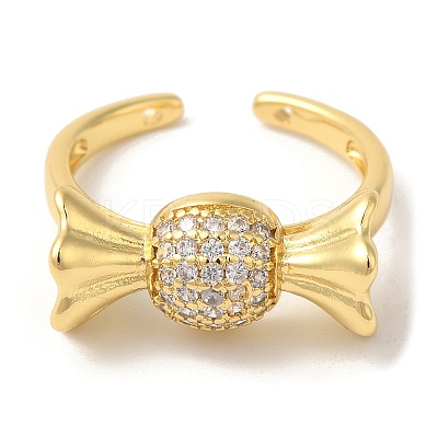 Candy Brass Micro Pave Clear Cubic Zirconia Open Cuff Rings RJEW-U008-24G-1