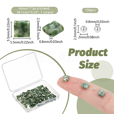 1 Strand Square Natural Green Spot Jasper Beads Strands G-NB0005-60-1