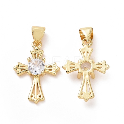 Brass Cubic Zirconia Pendants ZIRC-I062-25G-1