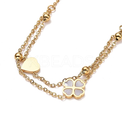 Ion Plating(IP) Clover & Heart Natural Shell Link Anklet for Women LS-STAS-D454-05G-1