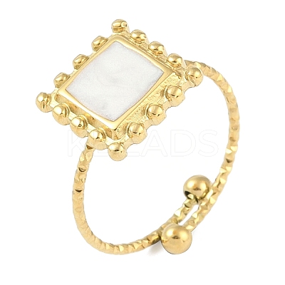 Ion Plating(IP) 304 Stainless Steel Enamel Square Cuff Finger Rings RJEW-L107-064G-01-1