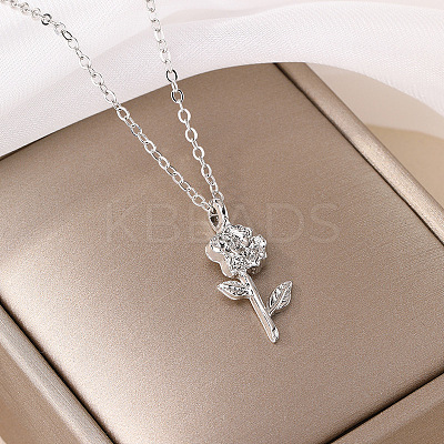 Rose Flower Alloy Pendant Necklaces for Women FS-WGCEB82-01-1