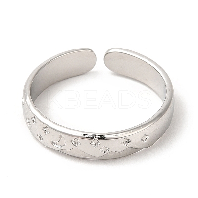 Non-Tarnish 304 Stainless Steel Moon & Star Open Cuff Ring for Women RJEW-E063-10P-1