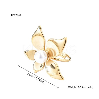 304 Stainless Steel with Plastic Pearl Cuff Open Rings for Women FS-WGC34D6-01-1
