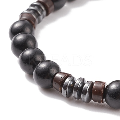 Natural Tiger Eye & Coconut & Wood Beaded Stretch Bracelet BJEW-JB08267-1