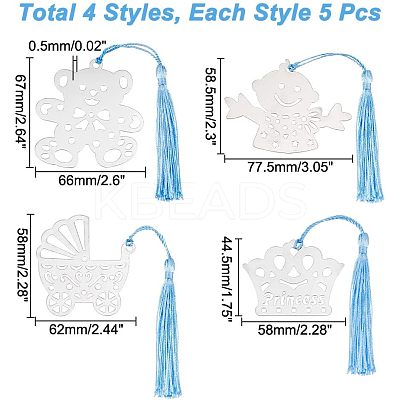 20Pcs 4 Style Stainless Steel Bookmarks OFST-CA0001-02A-1