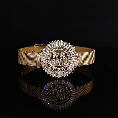 Brass Micro Pave Clear Cubic Zirconia Bangles for Women FS-WGA7409-34-1