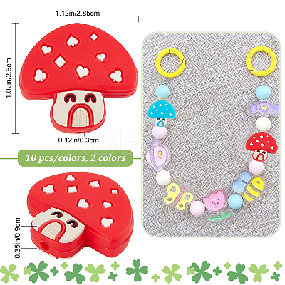 20Pcs 2 Colors Mushroom Food Grade Eco-Friendly Silicone Beads SIL-CP0001-03-1