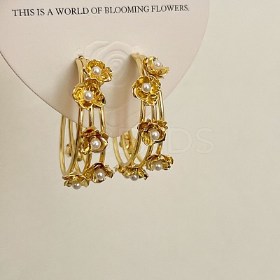 Retro Flower Brass & Imitation Pearl Hoop Earrings for Womenes BM9538-6-1