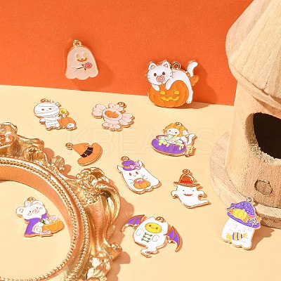 60Pcs 12 Styles Light Gold Tone Alloy Enamel Pendants ENAM-CJ0003-99-1