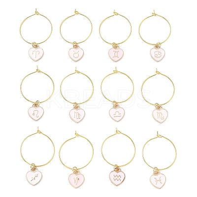 12Pcs Heart with Constellation Alloy Enamel Wine Glass Charms Sets AJEW-JO00230-02-1