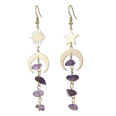 Moon & Sun & Star Brass Asymmetrical Earrings EJEW-JE05461-1