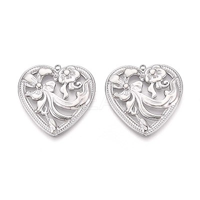 304 Stainless Steel Hollow Flower Heart Pendants STAS-T067-40P-1