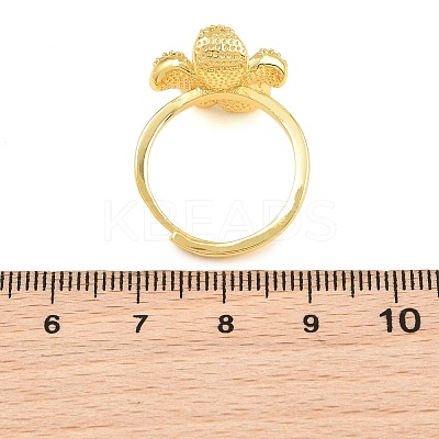 Flower Brass Micro Pave Cubic Zirconia & Enamel Cuff Ring Settings KK-CBAC351-06G-02-1