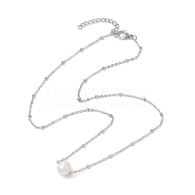 Round Natural Cultured Freshwater Pearl Pendant Necklaces NJEW-JN04965-1