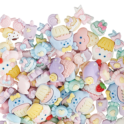 120Pcs 6 Styles Cartoon Opaque Resin Cabochons RESI-SP0001-26-1