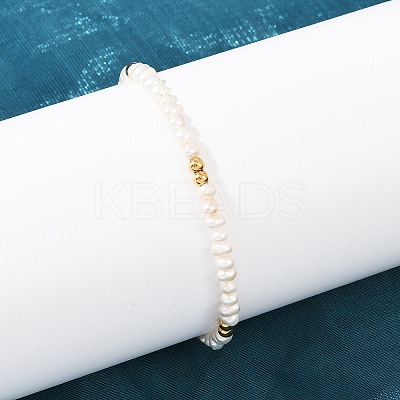 Brass & Natural Pearl Round Beaded Bracelets for Women BJEW-D366-02G-1