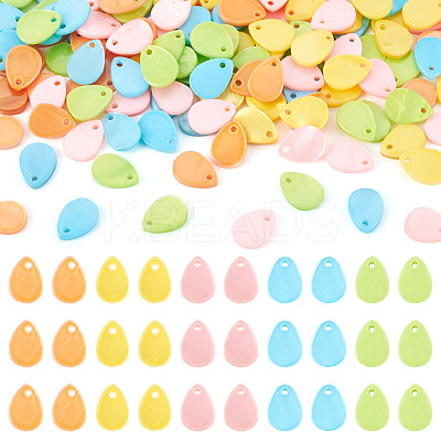 150Pcs 5 Colors Spray Painted Natural Freshwater Shell Teardrop Charms SHEL-TA0001-23-1