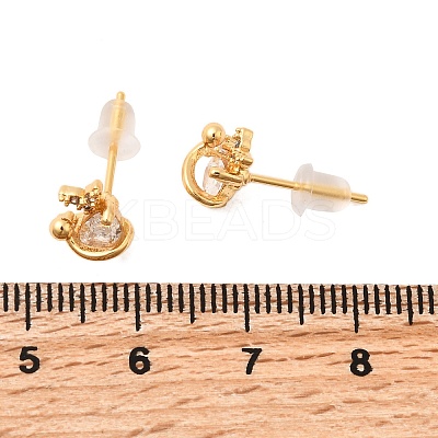 Brass Micro Pave Clear Cubic Zirconia Stud Earring EJEW-C158-15B-G-1