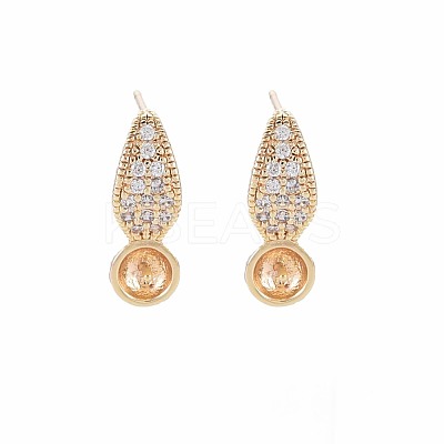 Brass Micro Pave Clear Cubic Zirconia Stud Earring Findings KK-S364-127-1
