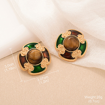 Alloy Natural Tiger Eye Stud Earrings FS-WGA185A-09-1