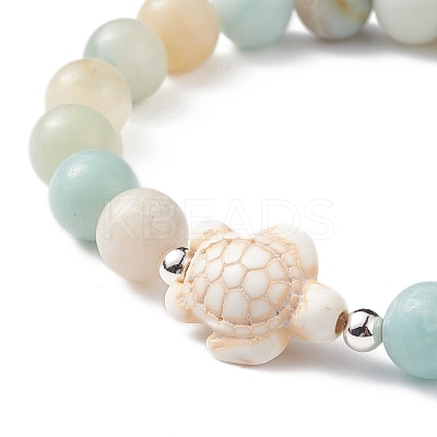 Natural Flower Amazonite & Synthetic Turquoise(Dyed) Tortoise Beaded Stretch Bracelet BJEW-TA00167-1