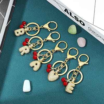 Brass Micro Pave Clear Cubic Zirconia Letter Pendant Keychain KEYC-SW00015-Y-1